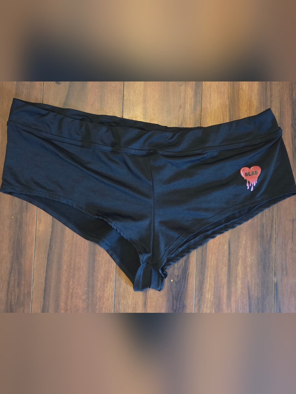 Women's Black Bodyrage Booty Shorts with 'Dead' Heart Accent On Back & Front